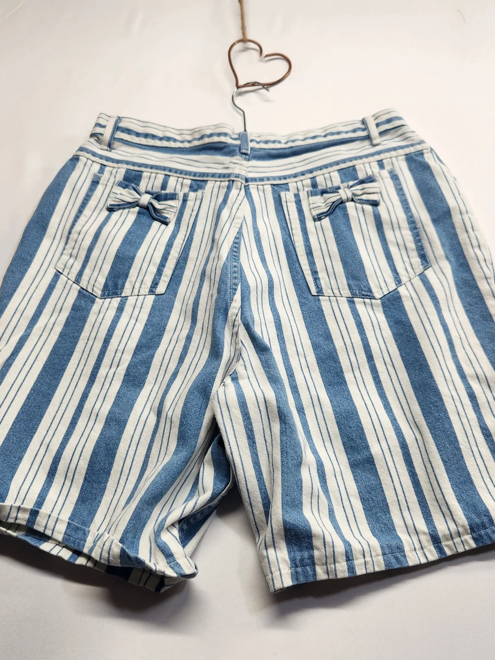 ⭐️Vintage 90s Stefano International Striped Denim Bow Mom Shorts High Waist 20
